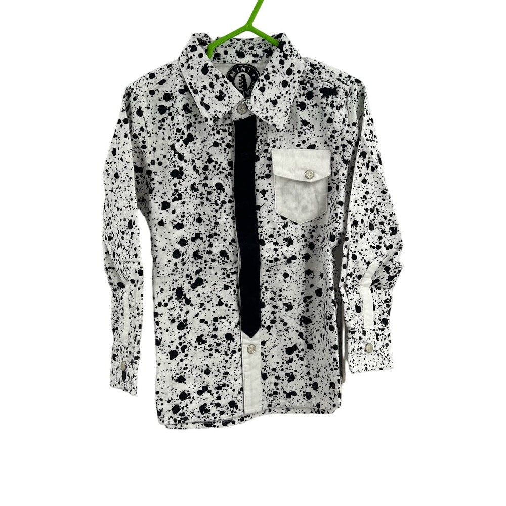 Mini Shatsu Black Tie Paint Splatter Button Down Shirt Size 2T‎ New